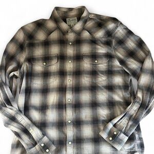 Lucky Brand Beige and Black Plaid Button-Down Shirt